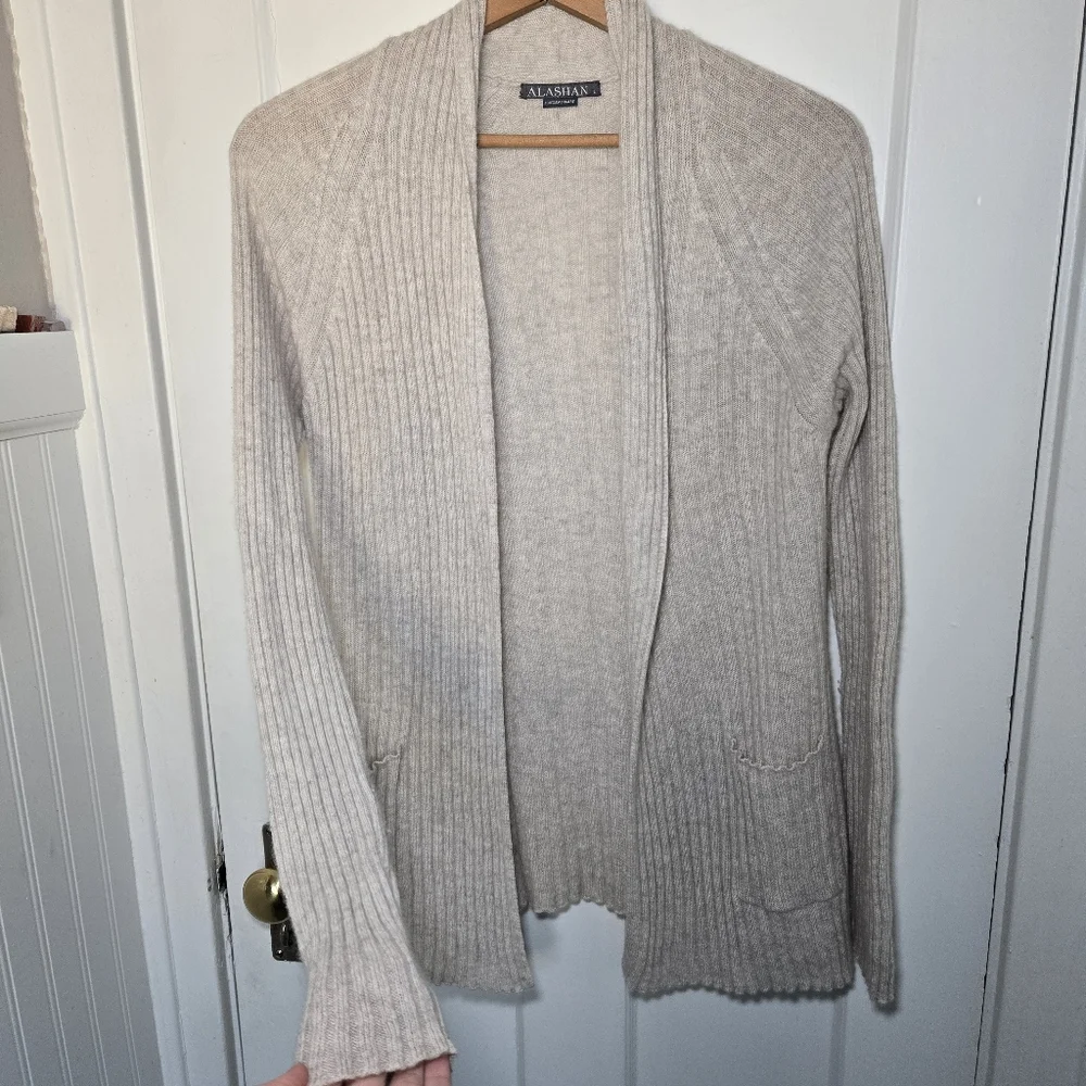 Alashan Womens Cashmere Open Front Cardigan Size L Cream Quiet Luxury Minimalist - Picture 6 of 14